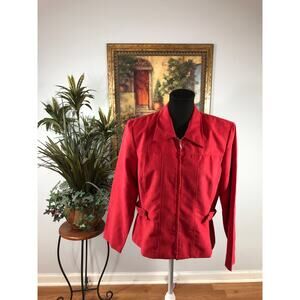 Positive Attitude Women M Red Jacket Full Zipper Front Long Sleeve Faux Suede